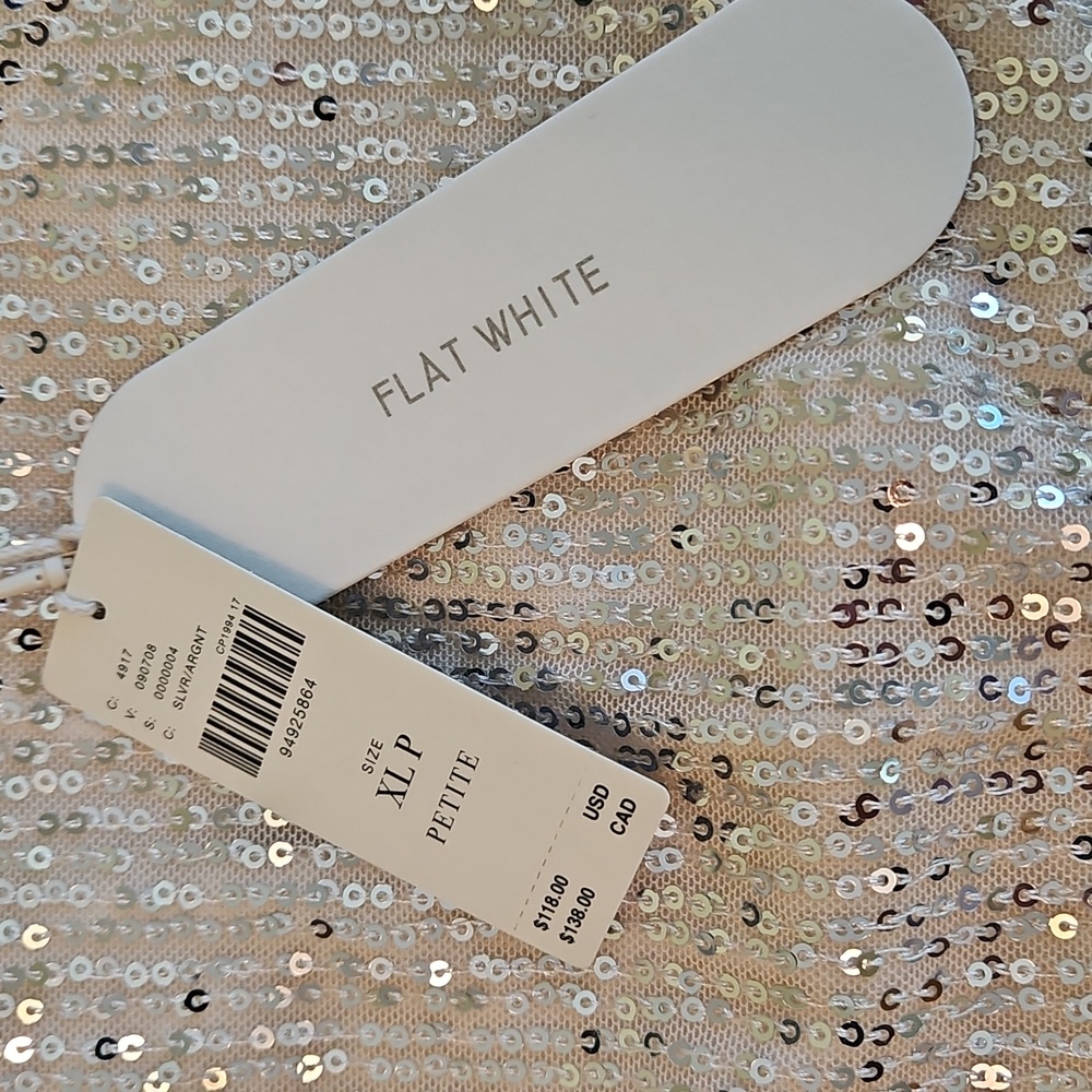 Anthropologie Flat White Long Sleeve Sequin Top Cream Off White XLP - Picture 6 of 7